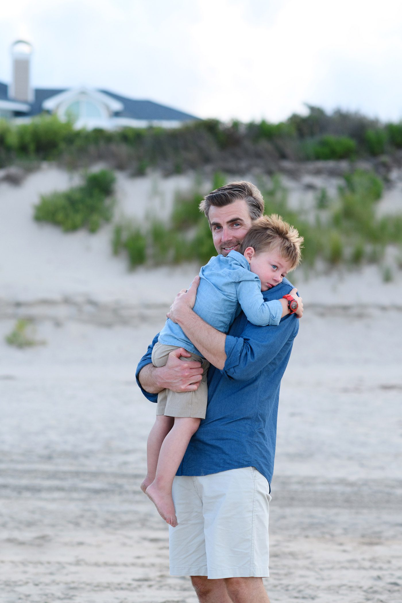 Father and son together in an Outer Banks family portrait